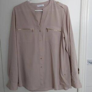 Calvin Klein longsleeve beige blouse, size medium (M)